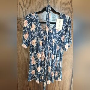 Latched Mama Blue And Coral Print Lindi NURSING Top